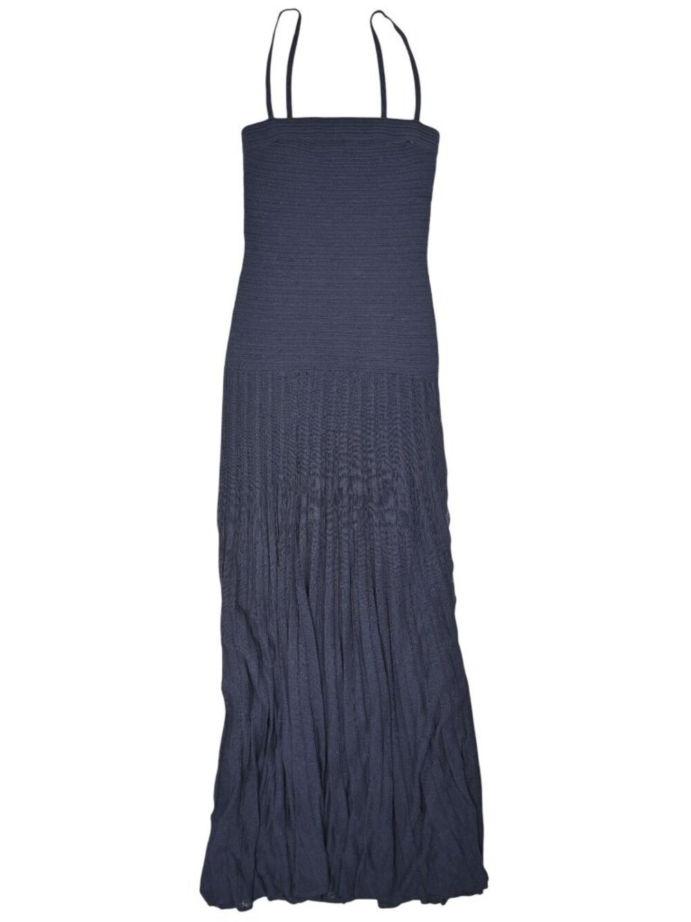 COS Bandeau Pleated Drop Waist Maxi Dress in Navy Blue